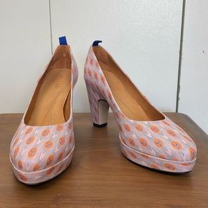 Dr Liza Ankara print comfort platform pumps pink orange blue sized 7.5 runs lg